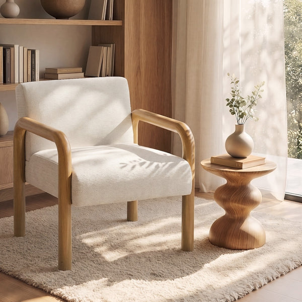 Oikiture Fabric Accent Armchair - Steel Timber Looking Legs - Natural