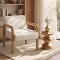 Oikiture Armchair Fabric Accent Chair Lounge Sofa Timber Look Legs - Natural / 1