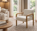 Oikiture Armchair Fabric Accent Chair Lounge Sofa Timber Look Legs - Natural / 1