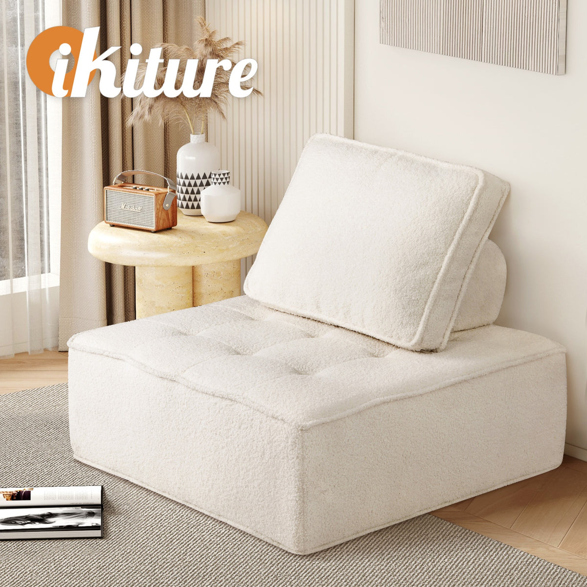 Oikiture TOFU Modular Sofa Lounge Chair Armless Sherpa White - product image 1