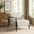 Oikiture Wooden Armchair Lounge Sofa Chair Fabric Accent Armchairs - Beige / 1
