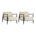 Oikiture Wooden Armchair Lounge Sofa Chair Fabric Accent Armchairs - Beige / 2