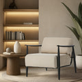 Oikiture Wooden Armchair Lounge Sofa Chair Fabric Accent Armchairs - Beige / 2