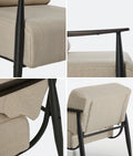 Oikiture Wooden Armchair Lounge Sofa Chair Fabric Accent Armchairs - Beige / 2