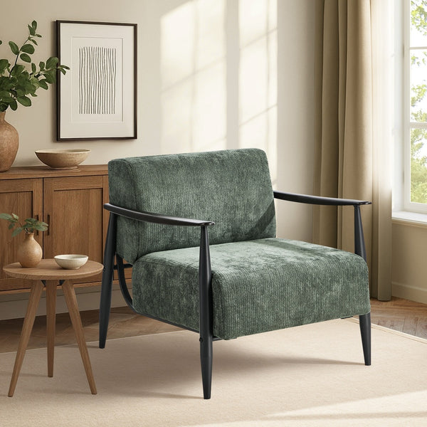 Oikiture Wooden Fabric Armchair - Green