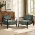 Oikiture Wooden Armchair Lounge Sofa Chair Fabric Accent Armchairs - Green / 2