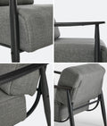 Oikiture Wooden Armchair Lounge Sofa Chair Fabric Accent Armchairs - Grey / 2