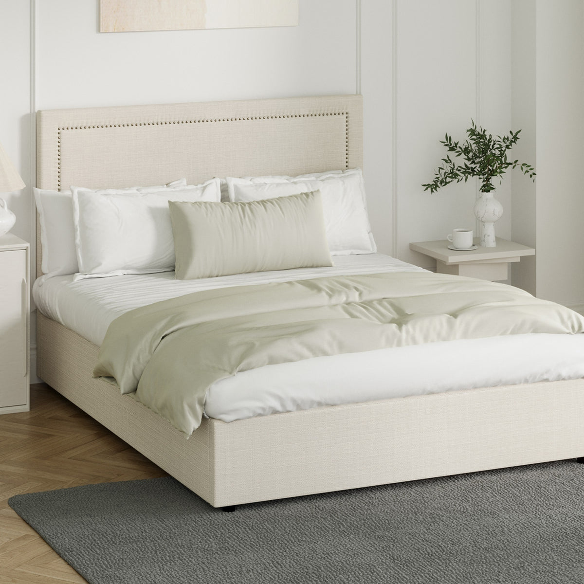 Oikiture Fabric Gas-Lift Bed Frame - Queen