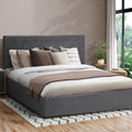 Oikiture Gas-Lift Velvet Bed Frame - Double