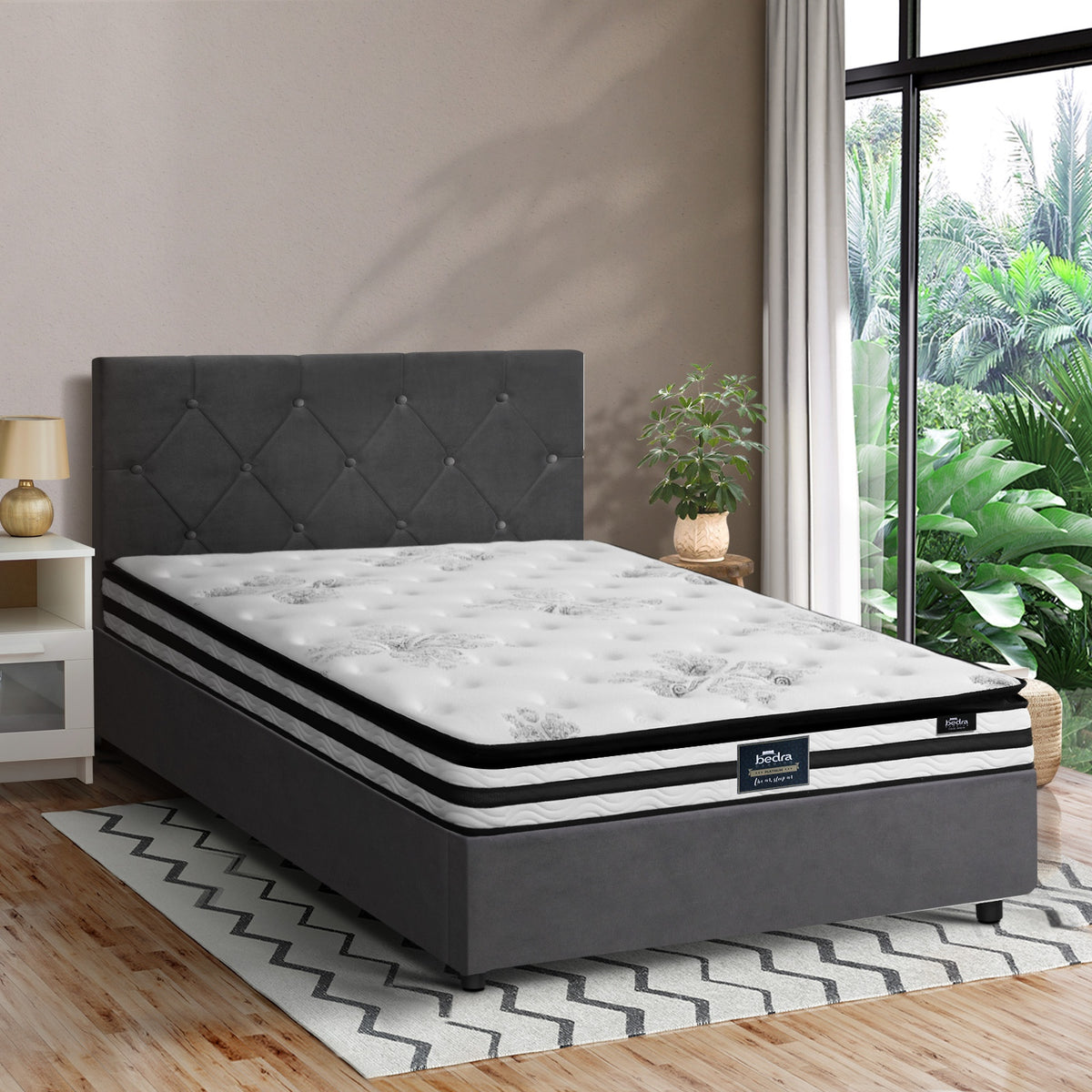 Oikiture Gas-Lift Velvet Bed Frame - King Single