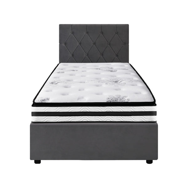 Oikiture Gas-Lift Velvet Bed Frame - King Single