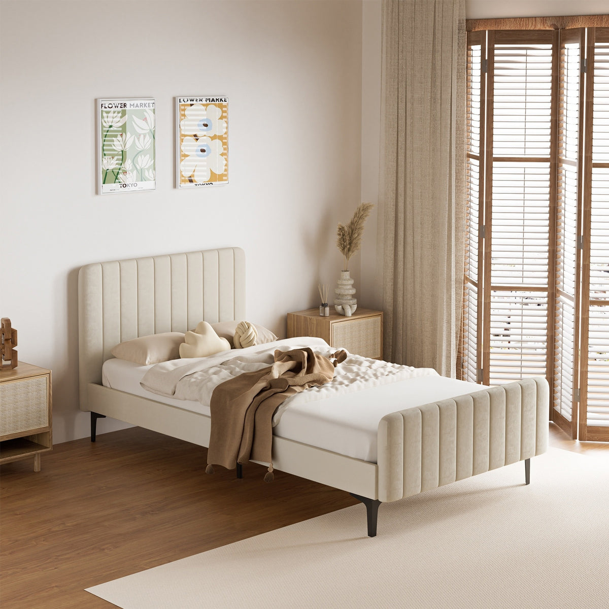 Oikiture Velvet Bed Frame - King Single