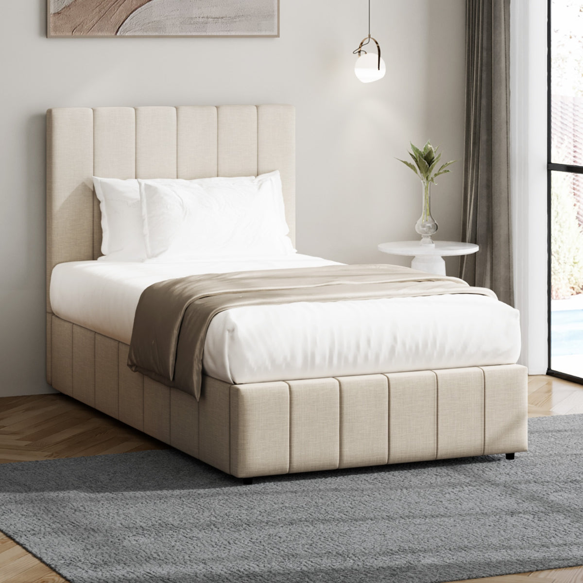 Oikiture Fabric Gas Lift Bed Frame - King Single