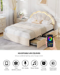 Oikiture Queen Double King Single Bed Frame LED Headboard with 4 Drawers Pink - Double / Beige