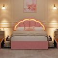 Oikiture Queen Double King Single Bed Frame LED Headboard with 4 Drawers Pink - Double / Pink