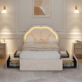 Oikiture Queen Double King Single Bed Frame LED Headboard with 4 Drawers Pink - King Single / Beige