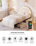 Oikiture Queen Double King Single Bed Frame LED Headboard with 4 Drawers Pink - King Single / Beige