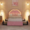 Oikiture Queen Double King Single Bed Frame LED Headboard with 4 Drawers Pink - King Single / Pink