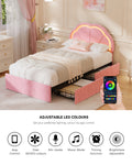 Oikiture Queen Double King Single Bed Frame LED Headboard with 4 Drawers Pink - King Single / Pink