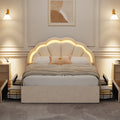 Oikiture Queen Double King Single Bed Frame LED Headboard with 4 Drawers Pink - Queen / Beige
