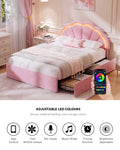 Oikiture Queen Double King Single Bed Frame LED Headboard with 4 Drawers Pink - Queen / Pink