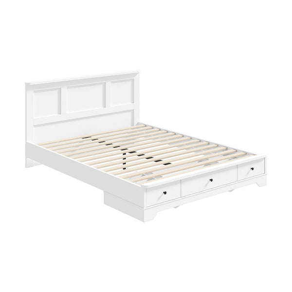 Oikiture Double Wooden Bed Frame Base with 4 Storage Drawers White