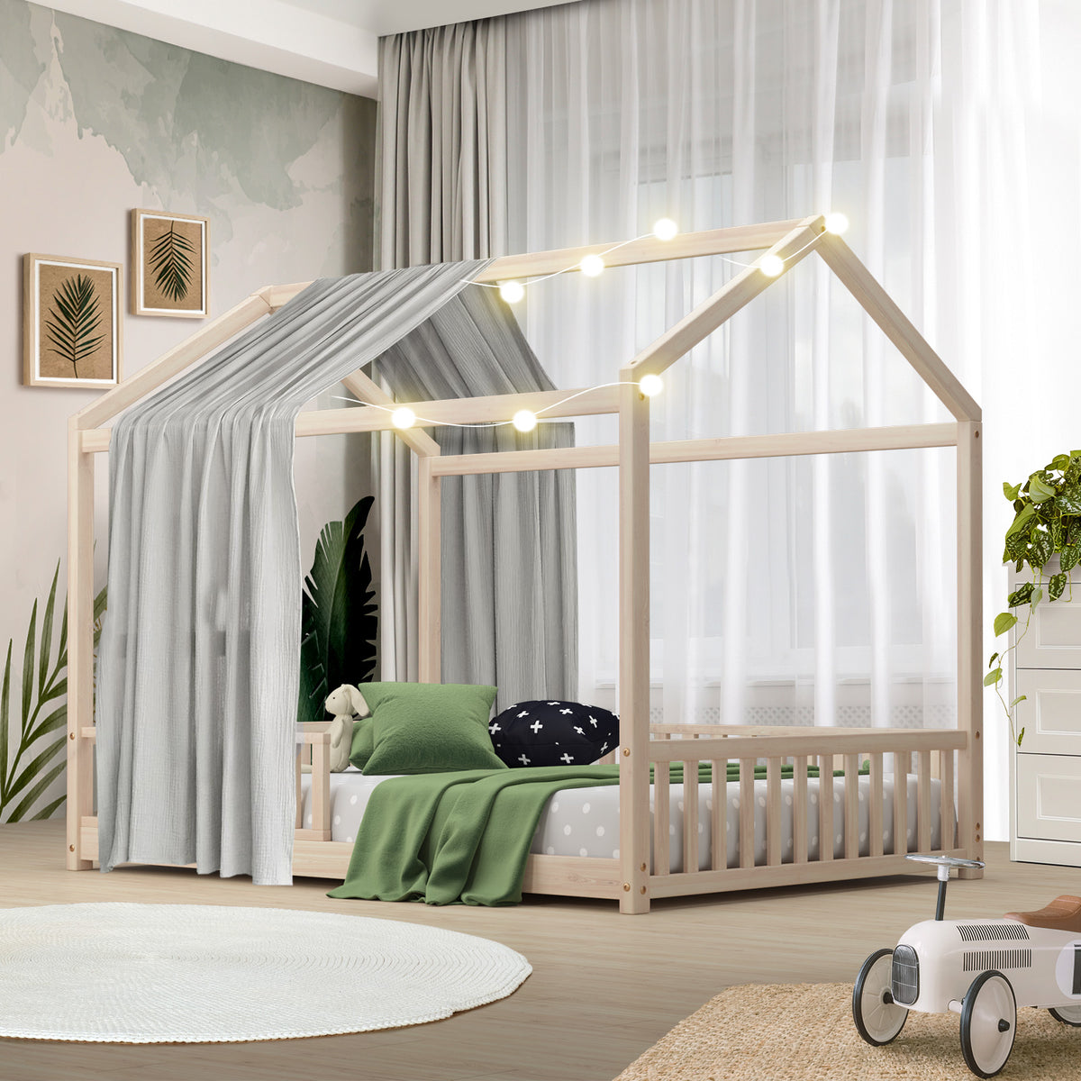 Oikiture Kids Wooden House Bed Frame - Double
