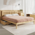 Oikiture Wooden Bed Frame with 2 Large Storage Drawers Rattan Headboard - Double