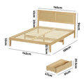 Oikiture Wooden Bed Frame with 2 Large Storage Drawers Rattan Headboard - Double