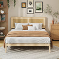 Oikiture Wooden Bed Frame with 2 Large Storage Drawers Rattan Headboard - Double