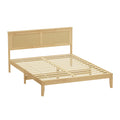 Oikiture Wooden Bed Frame with 2 Large Storage Drawers Rattan Headboard - Queen