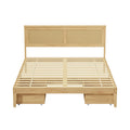 Oikiture Wooden Bed Frame with 2 Large Storage Drawers Rattan Headboard - Queen