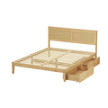 Oikiture Wooden Bed Frame with 2 Large Storage Drawers Rattan Headboard - Queen