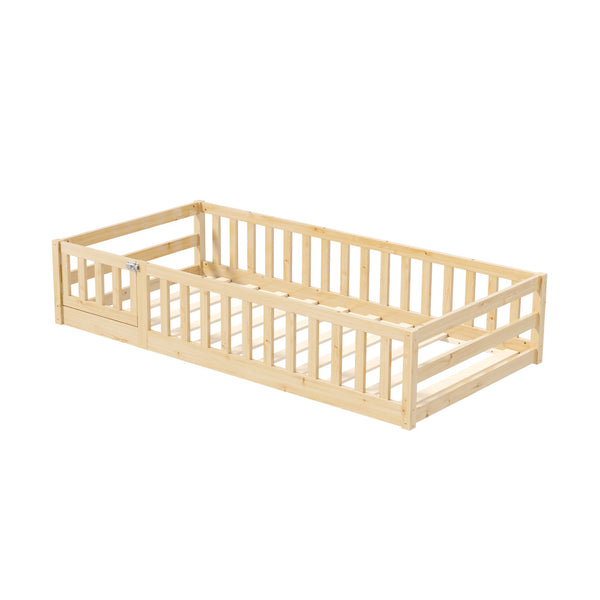 Oikiture Kids Wooden Fence Bed Frame - Natural