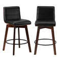 Oikiture Wooden Leather Bar Stool - Set of 2 - Black