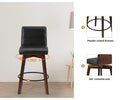 Oikiture Wooden Leather Bar Stool - Set of 2 - Black