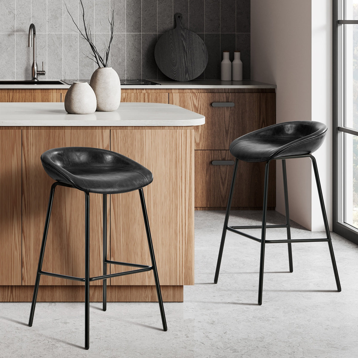 Oikiture 2PCS Bar Stools Dining Chairs with Metal Counter Stool Black