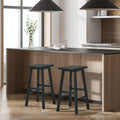 Oikiture 2/4x Bar Stool Kitchen Counter Wooden Chair Split-Level Footrest - Black / 2