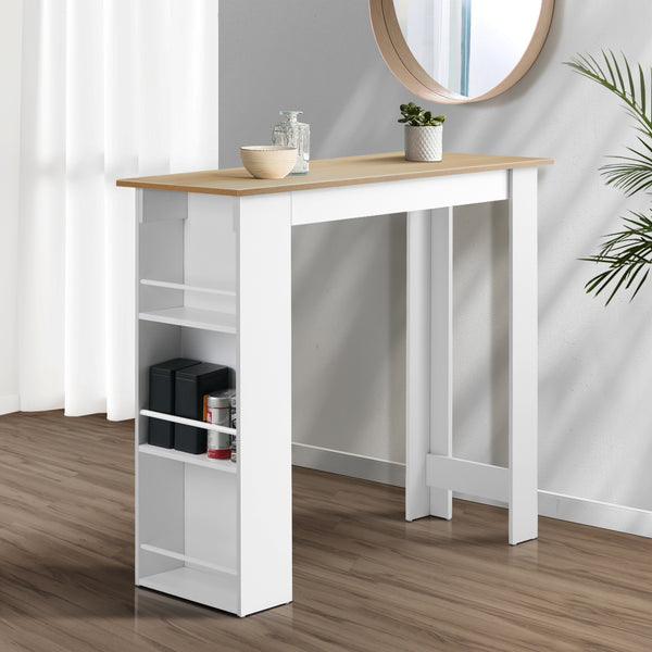 Oikiture Bar Table with Storage- White & Wood