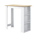Oikiture Bar Table with Storage- White & Wood - Default Title