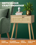 Oikiture Rattan Bedside Table - Wood - Storage
