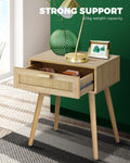 Oikiture Rattan Bedside Table - Wood - Storage