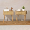 Oikiture Rattan Bedside Storage Table - Wood - Set of 2
