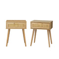 Oikiture Rattan Bedside Table - Wood - Storage
