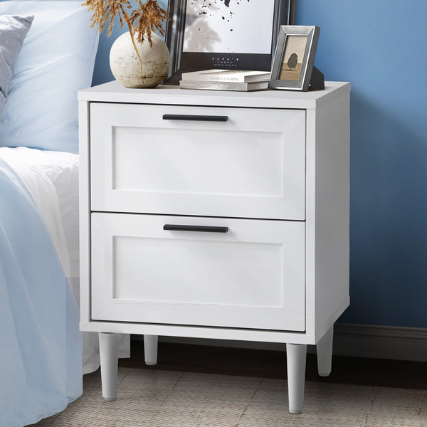 Oikiture Nightstand Bedside Table 2 Drawers - White