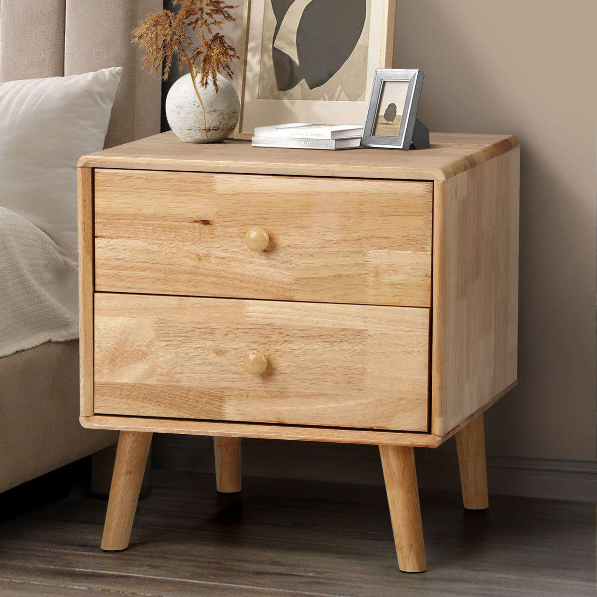 Oikiture 2-Drawer Bedside Table - Single