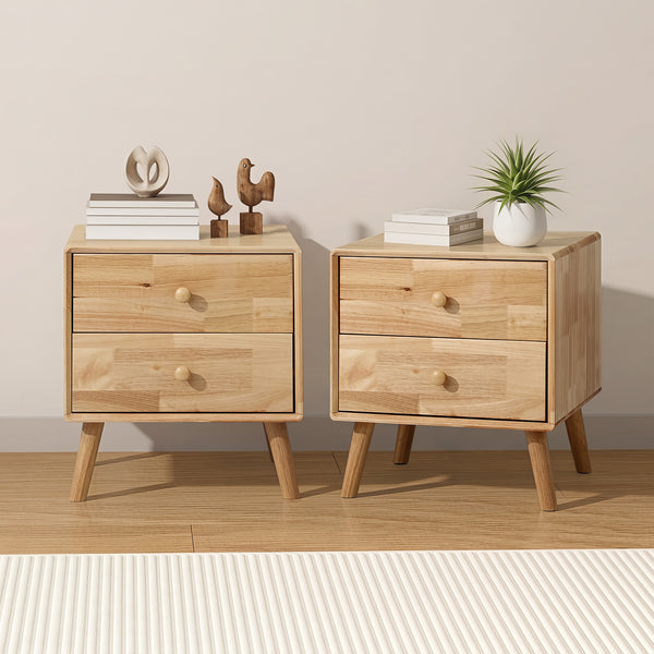 Oikiture Wooden Bedside Table with 2 Drawers