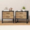 Oikiture Bedside Storage Table - 2-Drawer - Set of 2