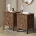 Oikiture 3-Drawer Bedside Table - Brown