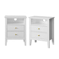 Oikiture Bedside Storage Table - 2-Drawer - White